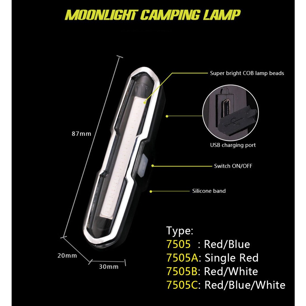 Đèn LED Cảnh Báo Gắn Đuôi Xe Đạp Chống Thấm Nước 5 Chế Độ Sạc USB Tiện Dụng