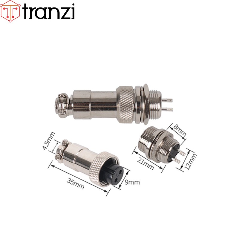 Giắc GX12 2P 12mm bộ đực cái - túi 1 bộ đực cái