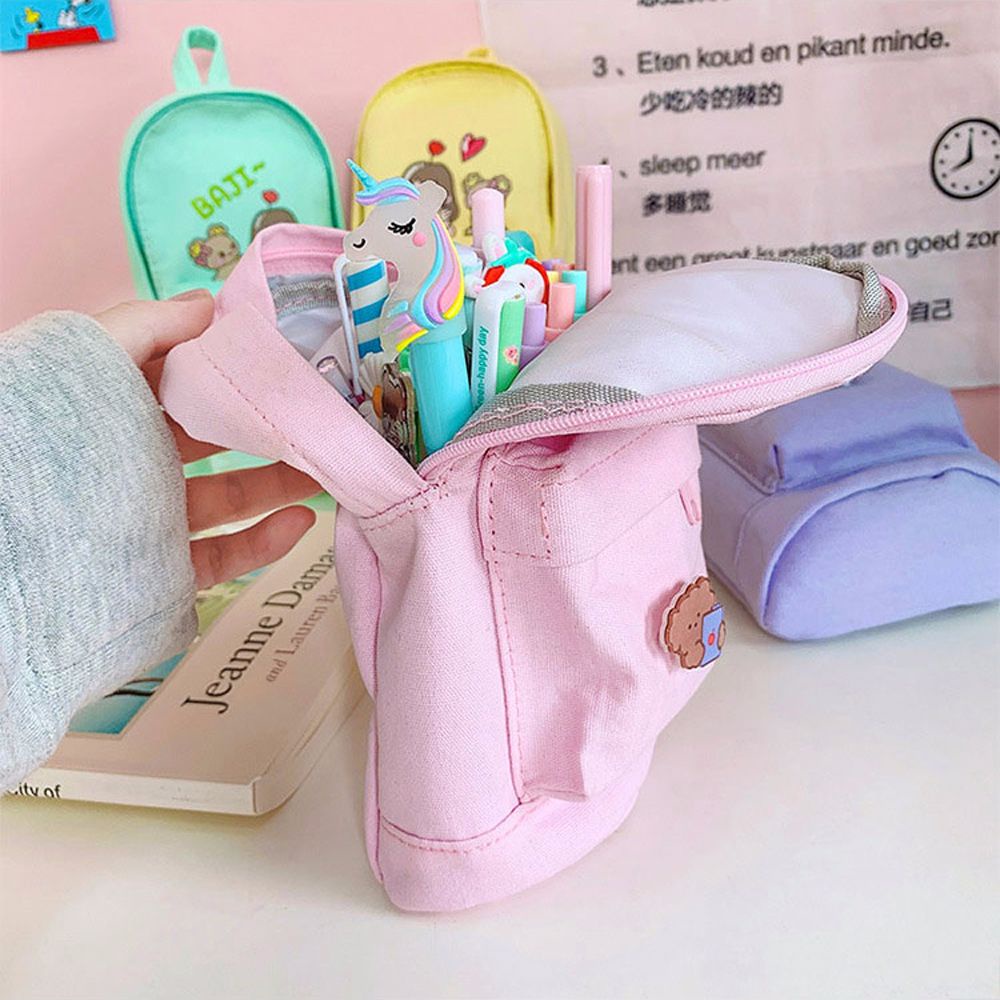 Túi đựng bút/mỹ phẩm hình balo đi học màu trơn sáng tạo sức chứa lớn có khóa kéo cho học sinh