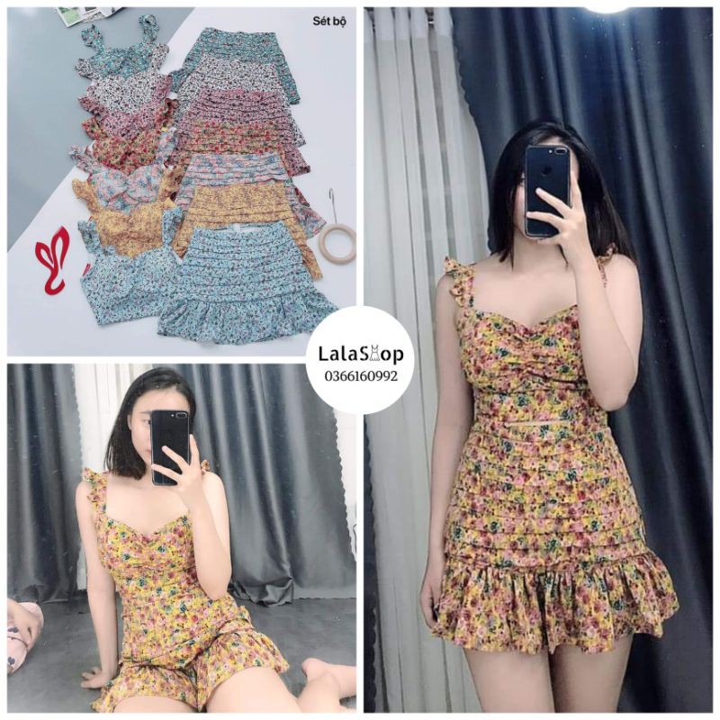 Set Hoa Áo Cánh Tiên Cúp Ngực Cột Nơ Lưng & Chân Váy Đuôi Cá Lala Shop