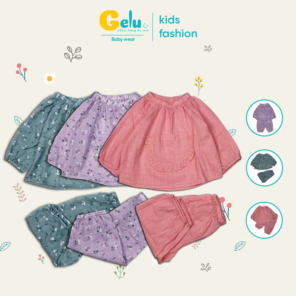 Bộ thu đông cho bé Gelu Kids, bộ ngủ hoa nhí chất liệu đũi linen mềm mịn, an toàn cho bé-GLB002