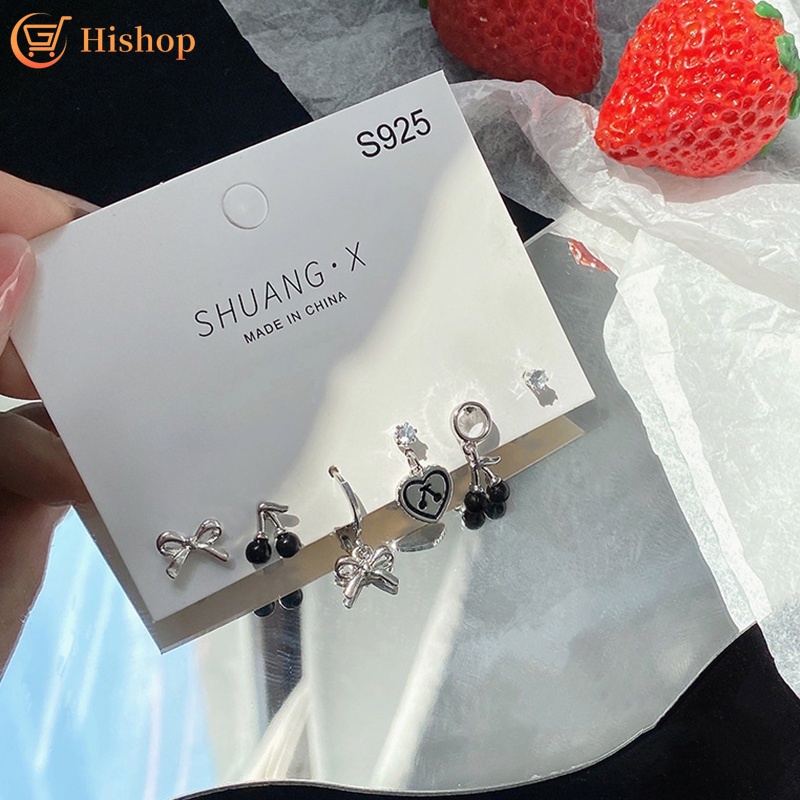 S925 Bông Tai Hình Trái Tim / Bướm / Hoa Anh Đào Đính Ngọc Trai Dễ Thương Thời Trang Phong Cách