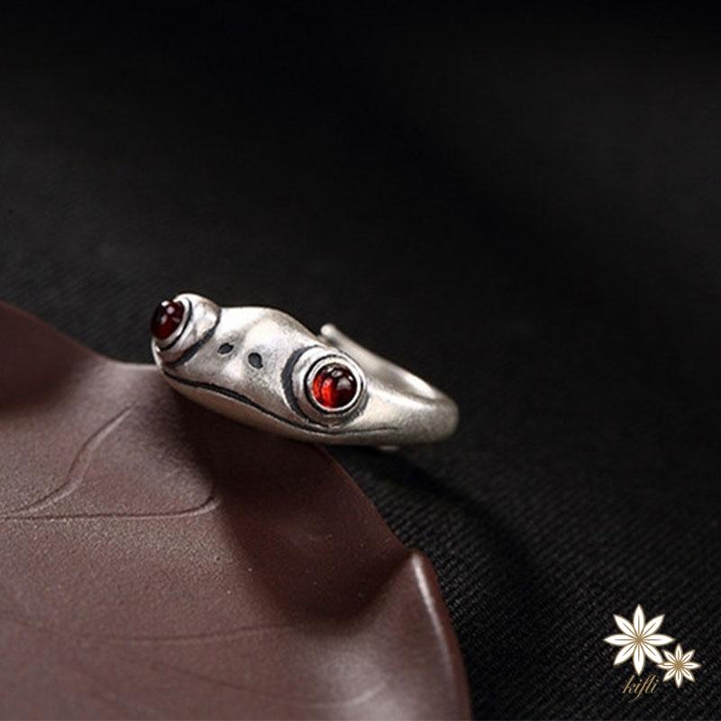 【kifli】Nhẫn hở hình chú ếch dễ thương bằng kim loại