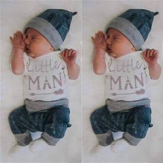 Bộ 3 Cái Gồm Áo Thun In Chữ + Quần + Nón Cho Bé Sơ Sinh, Bé Trai