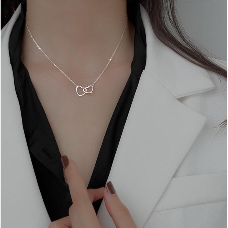Thời Trang Vòng cổ Mặt Trái Tim Đôi Xinh Xắn Cho Nữ