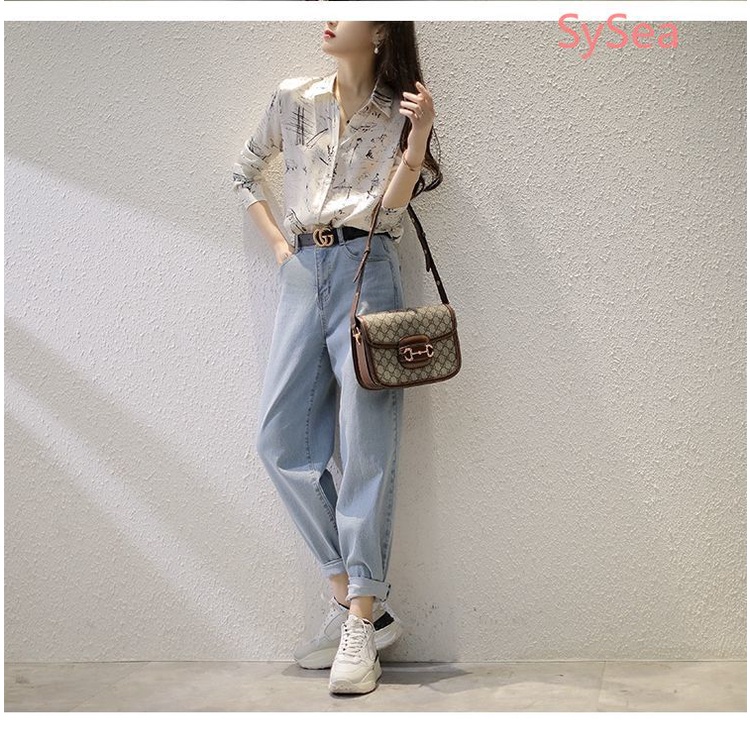 Áo Sơ Mi Voan Tay Dài In Họa Tiết Cá Tính Trẻ Trung Phong Cách Hàn Quốc Cho Bạn Gái