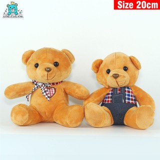 (CHỈ BÁN SỈ) Gầu bông gấu mặc đồ bò + Nơ kẻ size 20cm dễ thương chất nhung mềm mại