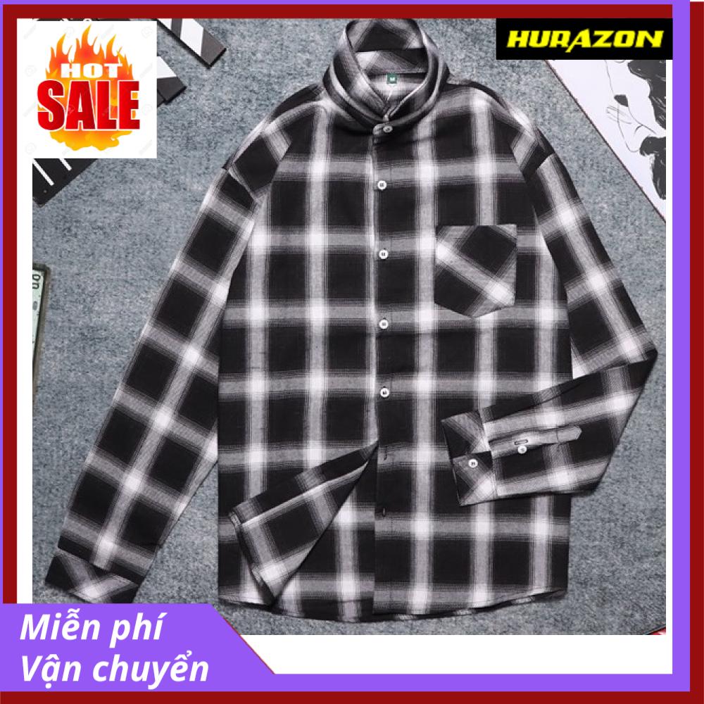 Áo Sơ mi Sọc Caro Da Vải mềm mịn form Dài Rộng Unisex Đen Trắng Nam Nữ ASM8827A