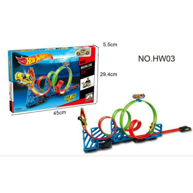 Hot Wheels Bộ Đồ Chơi Xe Đua Xoay 360 Độ Kèm 2 Đường Ray Cho Bé