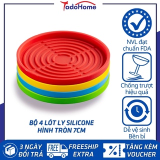 Bộ 4 cái lót ly silicone cao cấp TadoHome hình tròn bộ 4 cái nhiều màu sắc, chống trơn, chống trượt