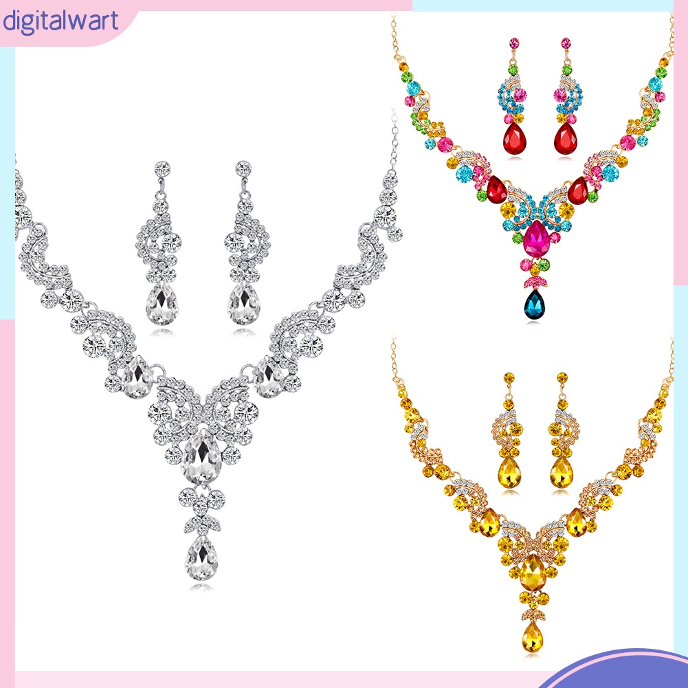 Bộ dây chuyền và khuyên tai đính đá phong cách sành điệu cho nữ