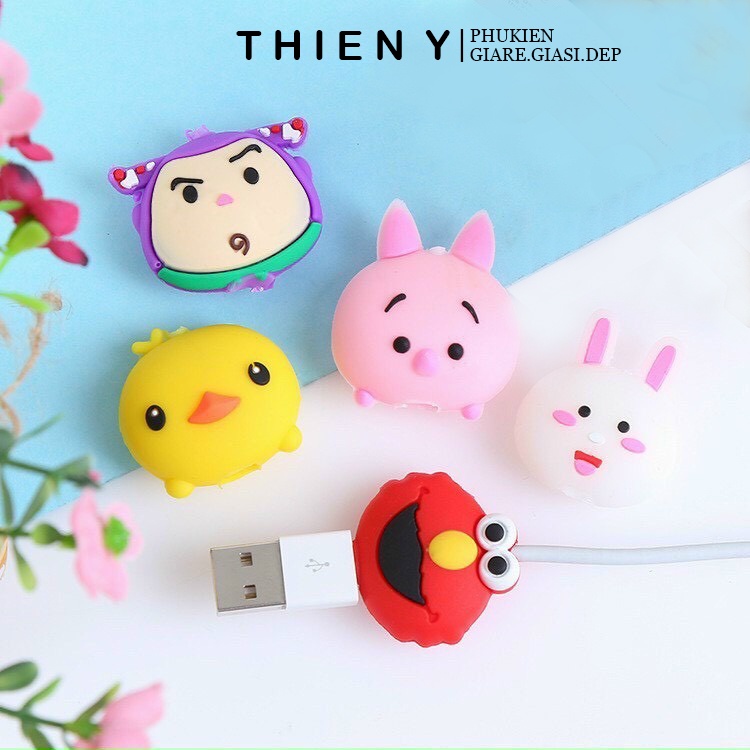 Thú silicon ngậm đầu sạc cute phomai que & bảo vệ chống đứt gãy đầu dây sạc, cáp sạc