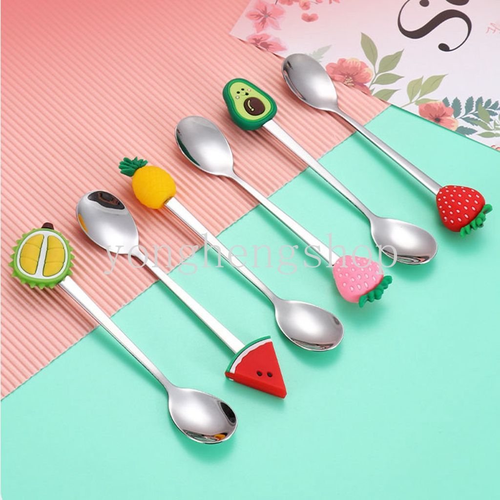Bộ Muỗng Nĩa Bằng Thép Không Gỉ Hình Trái Cây Dễ Thương