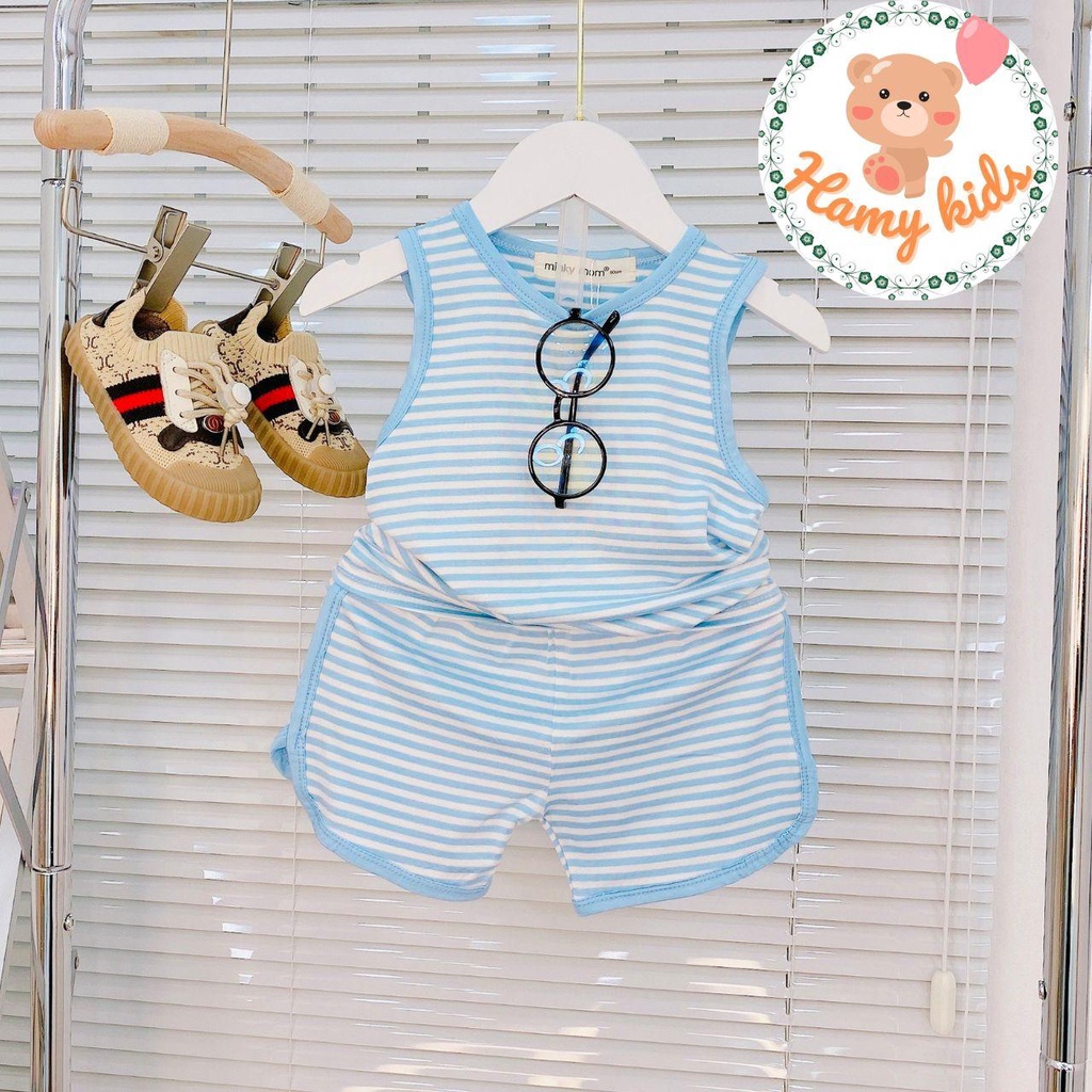 Bộ Ba Lỗ Minky Mom Chính Hãng Bé Trai Bé Gái Thun Lạnh Sọc Dệt Visco Quần Vát Cute Trẻ Từ 0-5 Tuổi Dưới 20kg - Hamykids