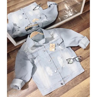 áo khoác jean nữ rách  cổ bẻ 033