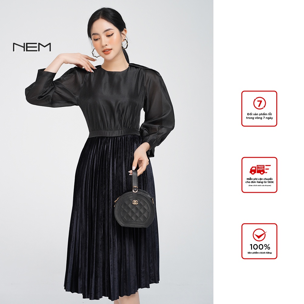 Đầm nữ thết kế tay dài phối chân váy nhung NEM Fashion D11942
