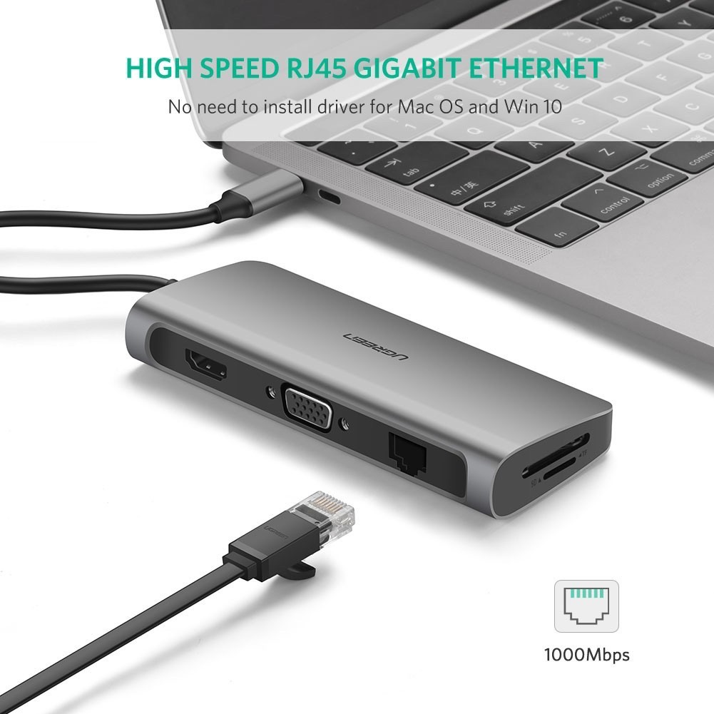 Cáp Chuyển Hub Ugreen  9 in 1 USB Type C Sang  3xUSB 3.0 + HDMI + RJ45+ VGA + SD,TF Ugreen 40873 Chính Hãng Việt Nam | BigBuy360 - bigbuy360.vn