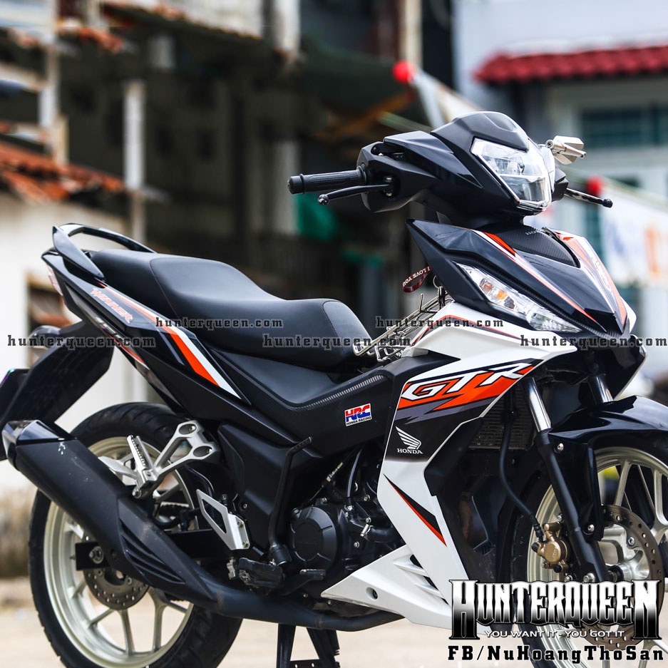 Tem rời UV cao cấp, dán xe máy Winner 150. Mẫu GTR trắng đen cam đỉnh cao tem chế