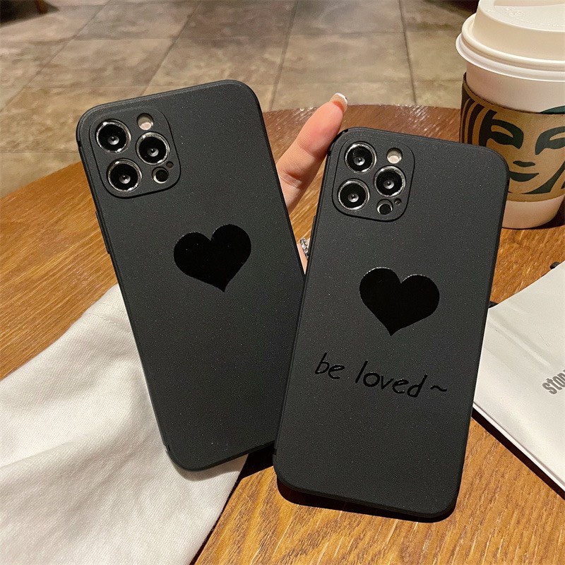 Ốp lưng iphone họa tiết đen trái tim love dẻo cạnh vuông bảo vệ camera 7plus/8plus/x/xs/xsmax/11/12/13/14/propromax
