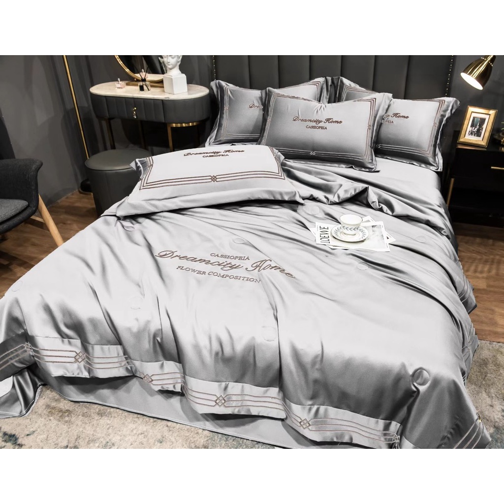 Bộ chăn ga gối phi lụa DreamHome chăn trần nhập khẩu cao cấp, ga gối phi lụa siêu mềm mịn thoáng khi không xù