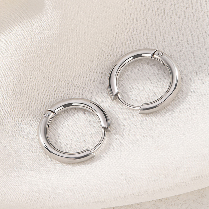 Punk Rock Rhodium Hoop Stainless Steel Circle Earring for Women Men Ear Ring YKT