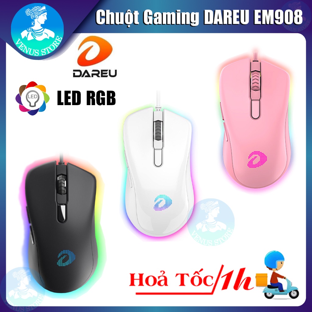 Chuột Gaming DAREU EM908 Led RGB - Chuột Game Có Dây Màu Hồng Màu Trắng Màu Đen Hàng Chính Hãng