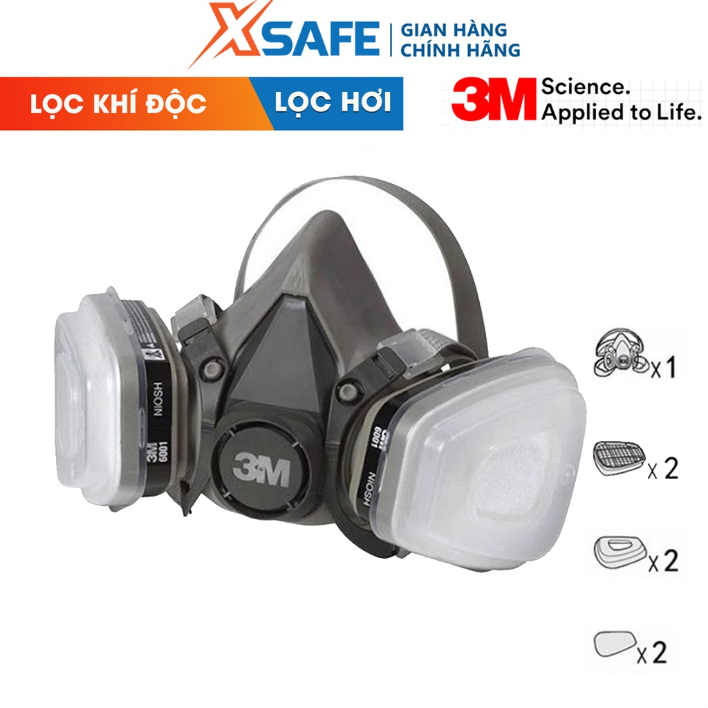 Mặt nạ phòng độc 3M 6200-6001-5N11-501 chống bụi, chống độc, dùng phun sơn, phun thuốc - Chính hãng 3M - xsafe