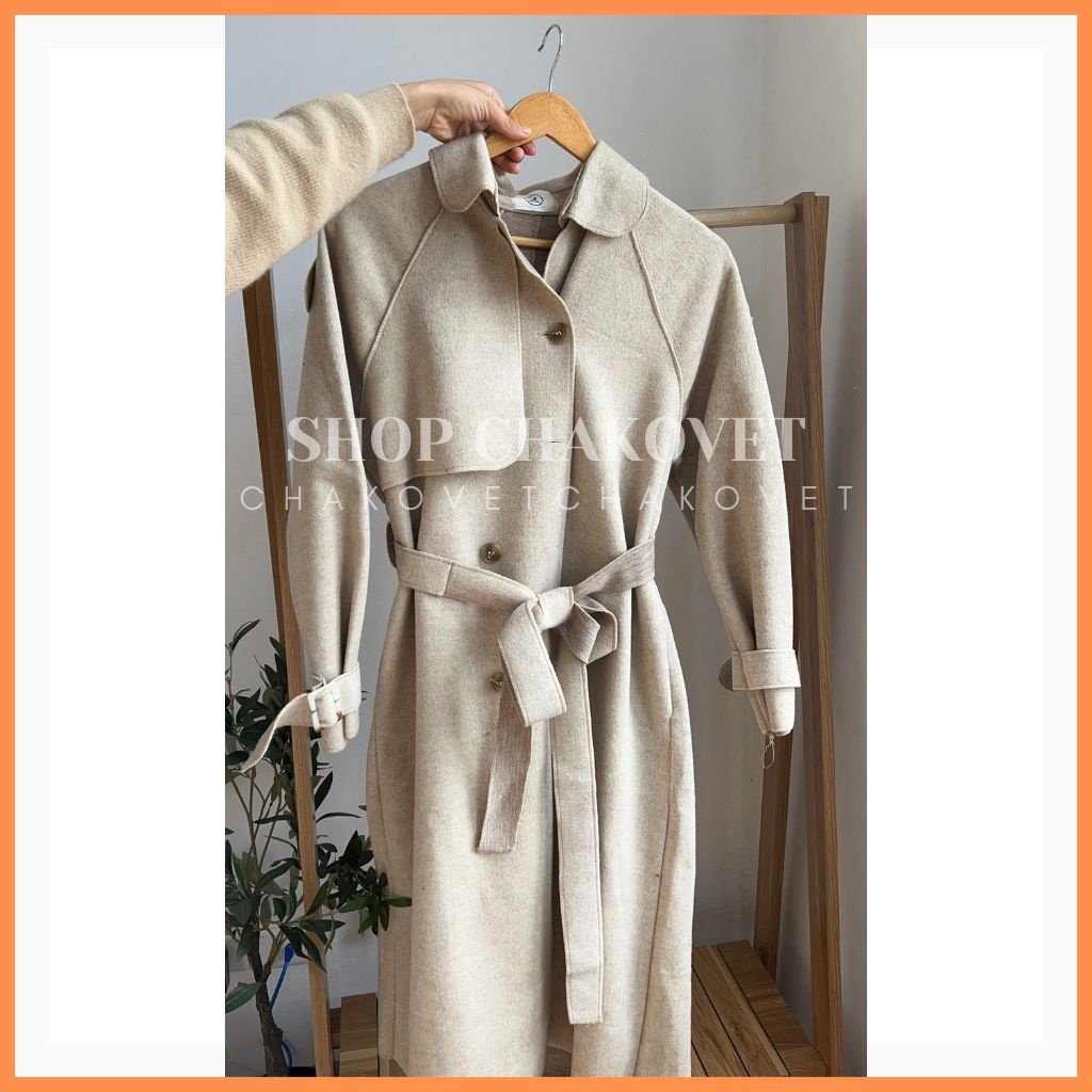 Áo dạ nữ dáng dài phong cách hàn quốc AD8132, kiểu áo khoác ngoài 1 lớp dày dặn màu be có đai eo vai tay đẹp sanh chảnh | BigBuy360 - bigbuy360.vn