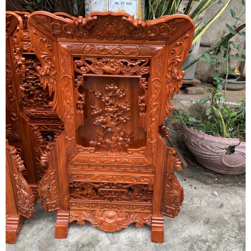 Giá Gương Thờ Gia Tiên Trạm Cây Tùng Gỗ Hương Cao 81 Rộng 56cm