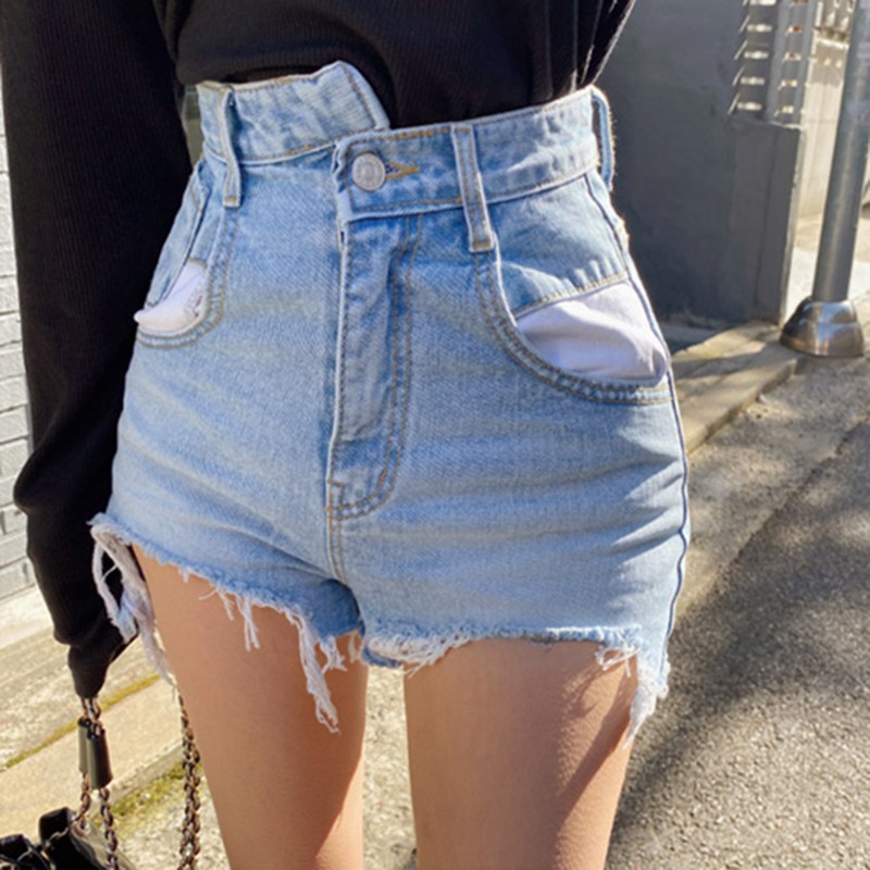 South Korea Ins Summer Light Blue Retro Burry Denim Shorts Female Thin Section High Waist Thin Wild A Hot Pants Tide