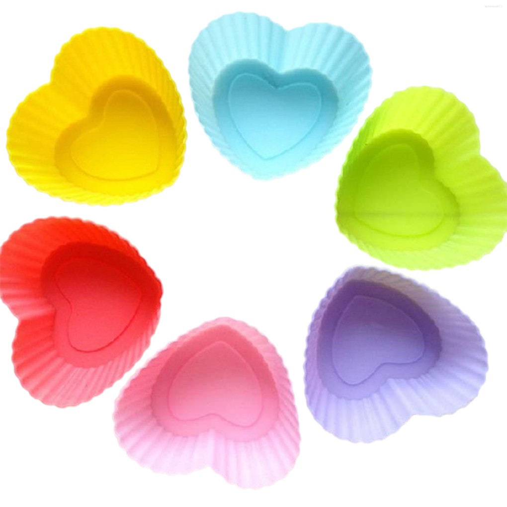 Set 6 Khuôn Silicon Làm Bánh Cupcake Hình Trái Tim Chống Dính