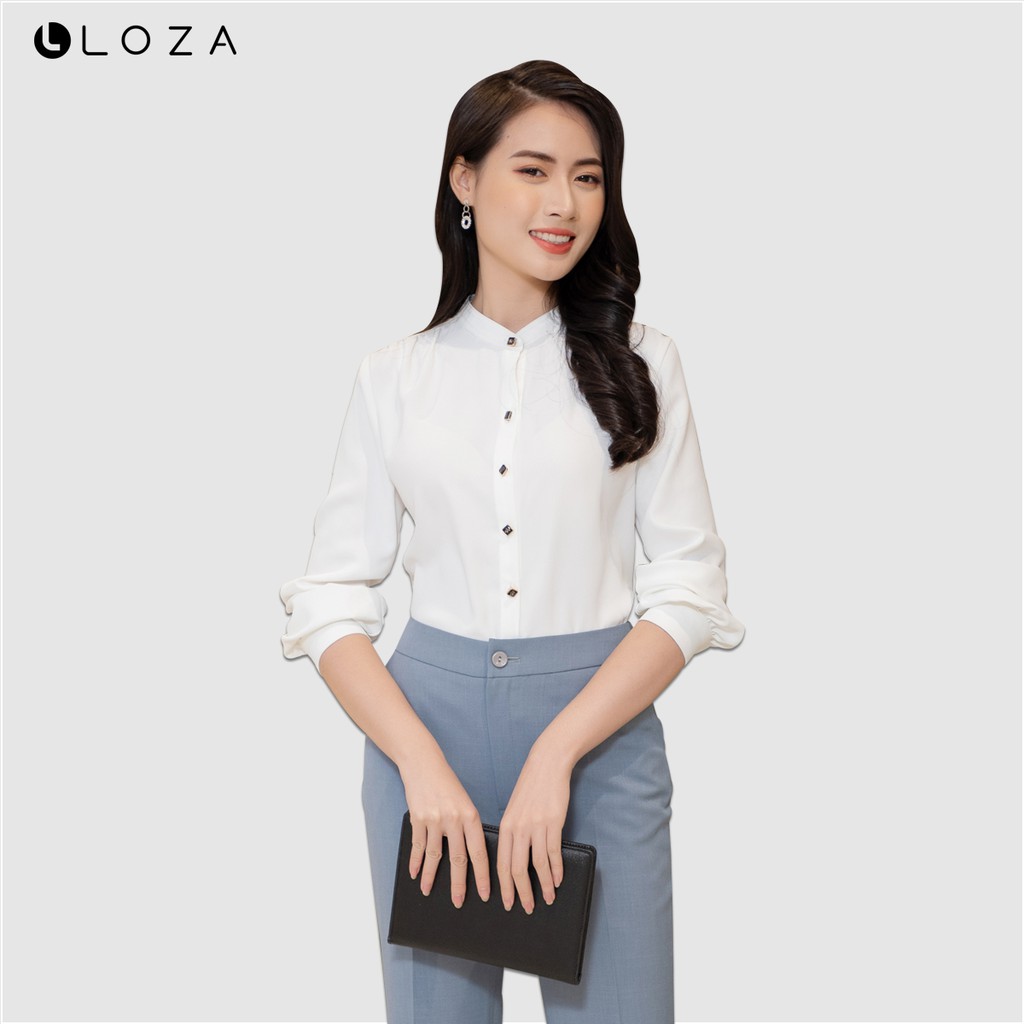 [Mã FASHIONMALLT4 giảm 15% đơn 150k] Áo sơ mi trắng cổ trụ-LOZA LS1468