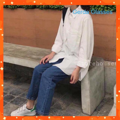 ÁO SƠ MI TRẮNG TRƠN BASIC UNISEX - ÁO SƠ MI TÚI NGỰC FORM RỘNG - (Sp sẵn)