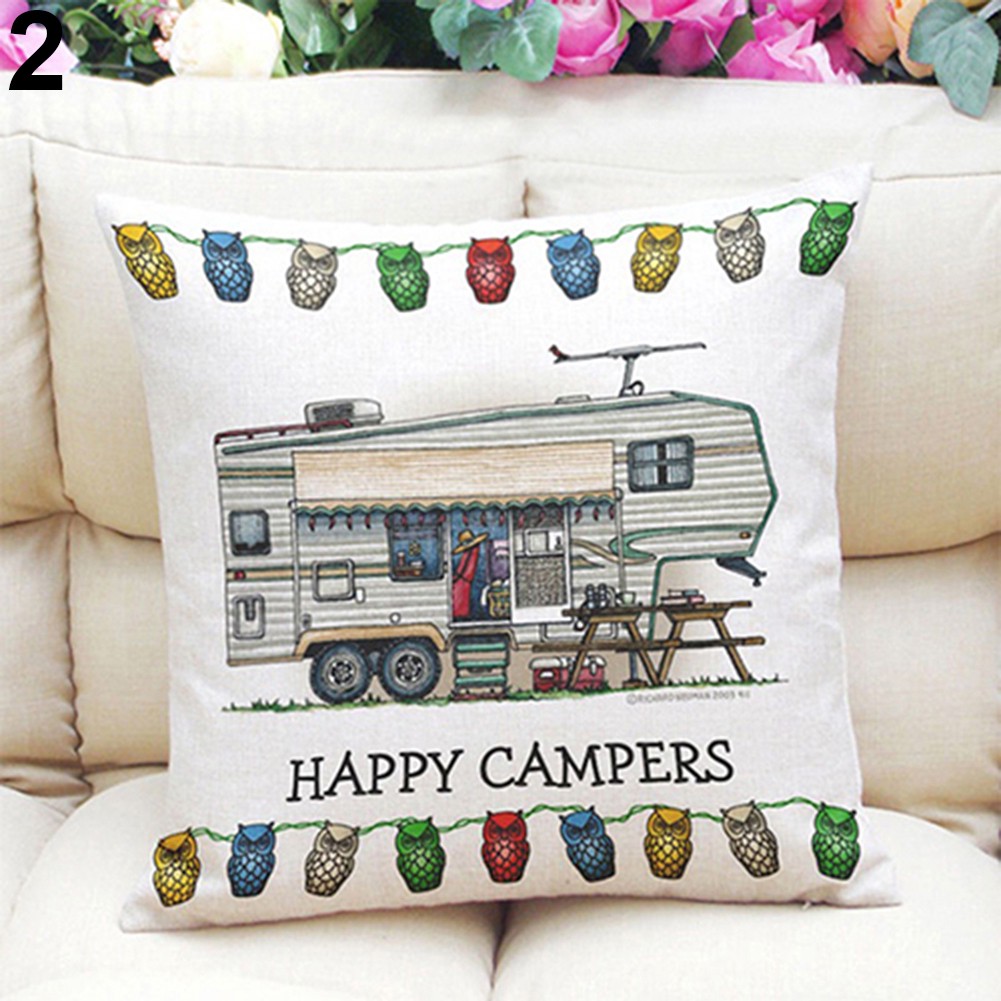 Vỏ Gối Trang Trí Hình Chữ Happy Campers B17