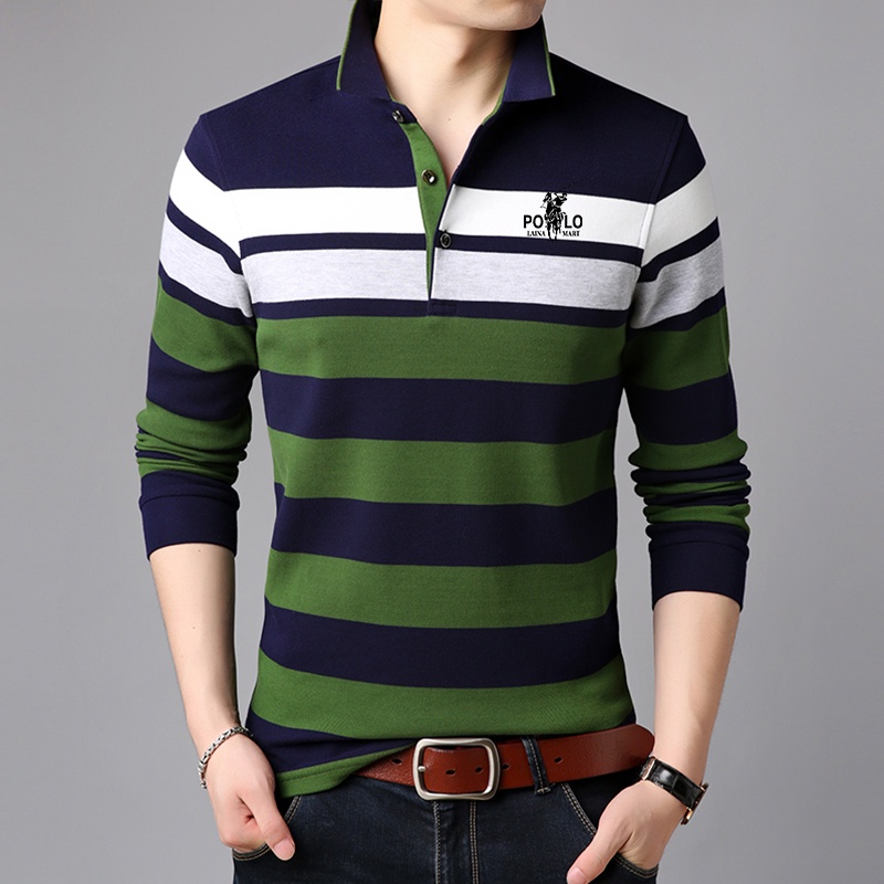 Áo polo Nam Tay Dài Sọc Ngang 3 Màu
