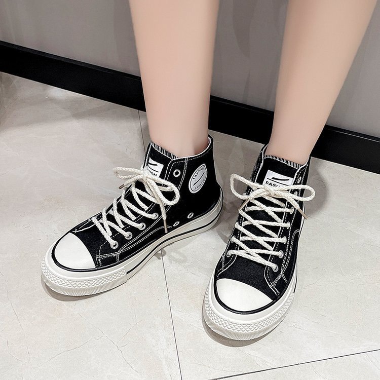 Giày thể thao sneaker nữ CV  chất vải Canvas dễ phối đồ thiết kế gót vát phong cách mới cá tính năng động màu đen