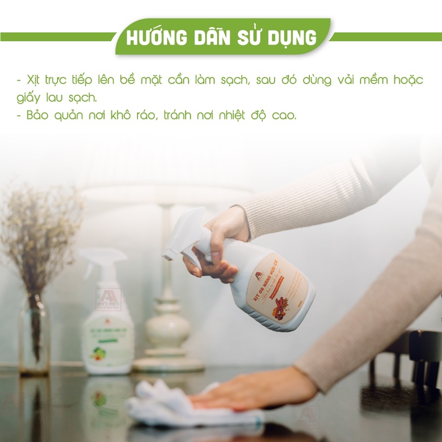 Nước lau bếp An An 500ml quế hữu cơ, xịt đa năng, nước lau kiếng, lau bàn ăn