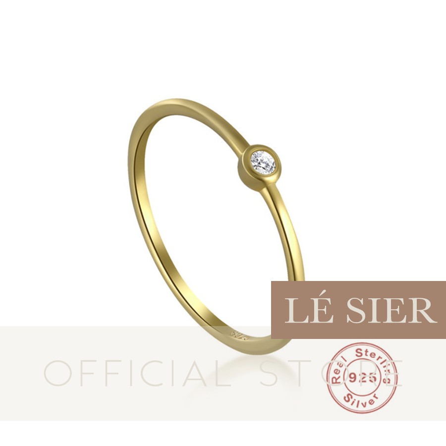 Nhẫn nữ Lé Sier nhẫn mảnh bạc 925 mạ vàng đính đá lấp lánh - RCGS40