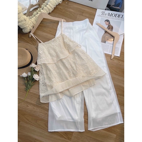 SET ÁO REN + QUẦN SUÔNG TRẮNG