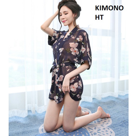 Áo choàng ngủ nữ sexy kimono kèm quần lót lọt khe đi biển voan hoa gợi cảm | BigBuy360 - bigbuy360.vn
