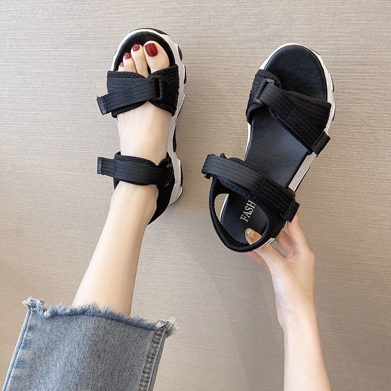 Giày Sandal Cao Gót Đế Dày Quai Dán Dày Dặn Phong Cách Hàn Quốc Thời Trang Mùa Hè 2023 Mới Cho Nữ
