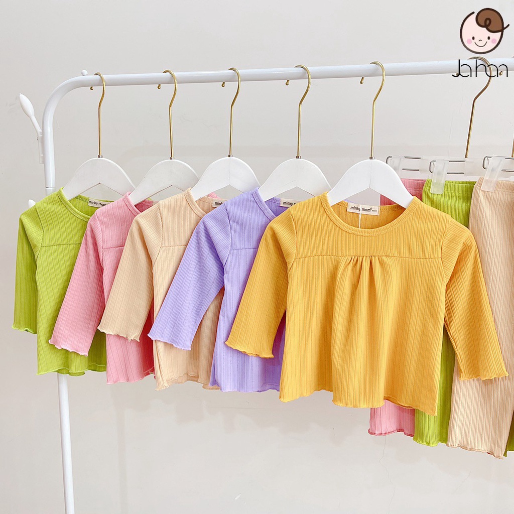 Bộ Dài Tay Bé Gái Minky Mom Dáng Babydoll Điệu Đà Vải Thun Gân Mềm Mịn, Bộ Thu Đông Cho Bé Mặc Nhà TDGAN1