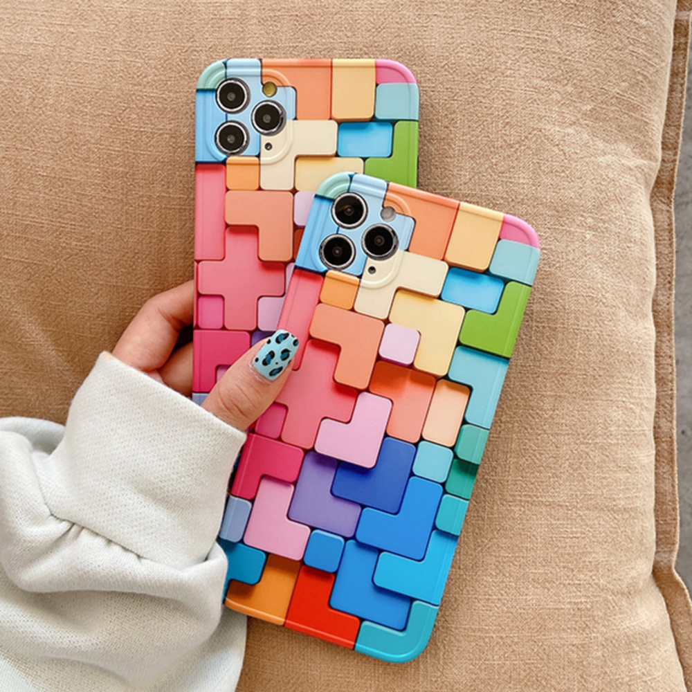 Ốp điện thoại IMD mềm chống sốc họa tiết trò chơi Geometric Tetris cho IPhone 12 11 Pro Max X Xs Max XR 7 8