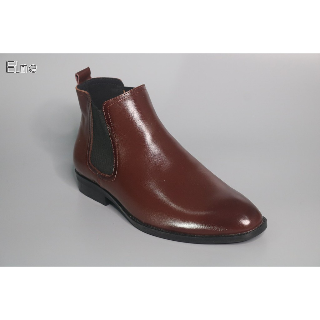 Giày cao cổ nam da trơn màu nâu chelsea boot