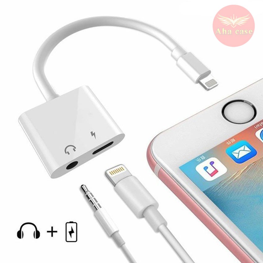 Cáp chuyển đổi tai nghe Iphone Lightning to 3.5 mm -Cáp 2in1 Jack cắm tai nghe 3.5 mm và cắm sạc(2c)