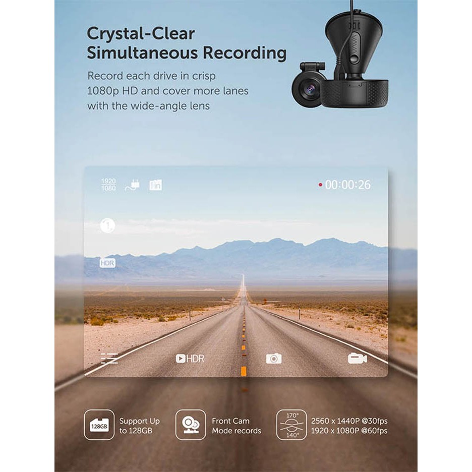 Camera Hành Trình VAVA Dual Dash Cam VD002 – 2 mắt trước sau