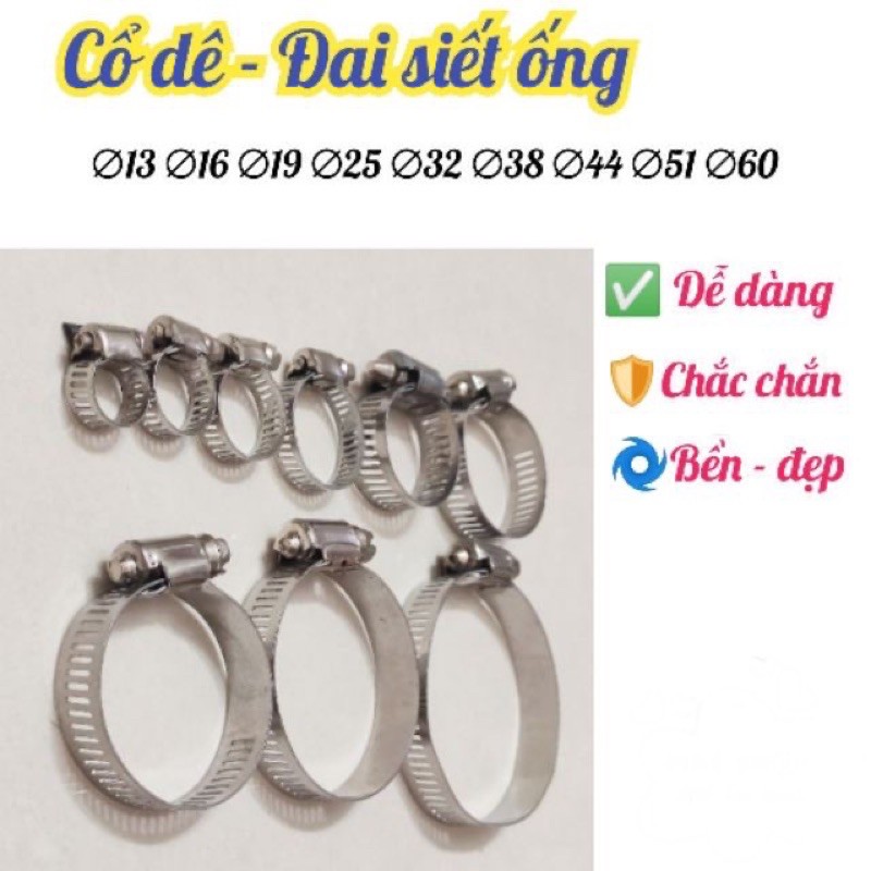 Cổ dê xiết ốc - Đai xiết ống ∅13 ∅16 ∅19 ∅25 ∅32 ∅38 ∅44 ∅51 ∅60 đủ size