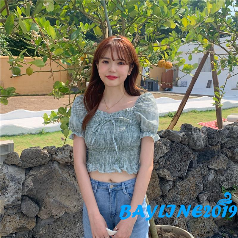Áo Sơ Mi Tay Phồng Họa Tiết Ca Rô Trẻ Trung Thanh Lịch Dành Cho Nữ | BigBuy360 - bigbuy360.vn