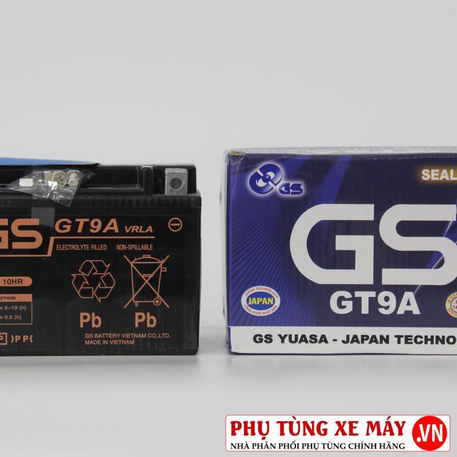 Bình ắc quy GS GT9A. Kích thước (mm): 150 x 87 x 105 (dài x rộng x cao)