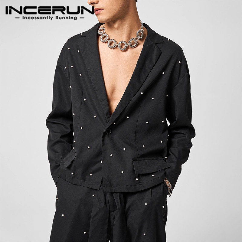 Áo khoác blazer INCERUN tay dài một nút màu trơn thời trang cho nam
